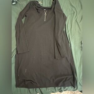 SO Black Ribbed Dress with Zipper Detail